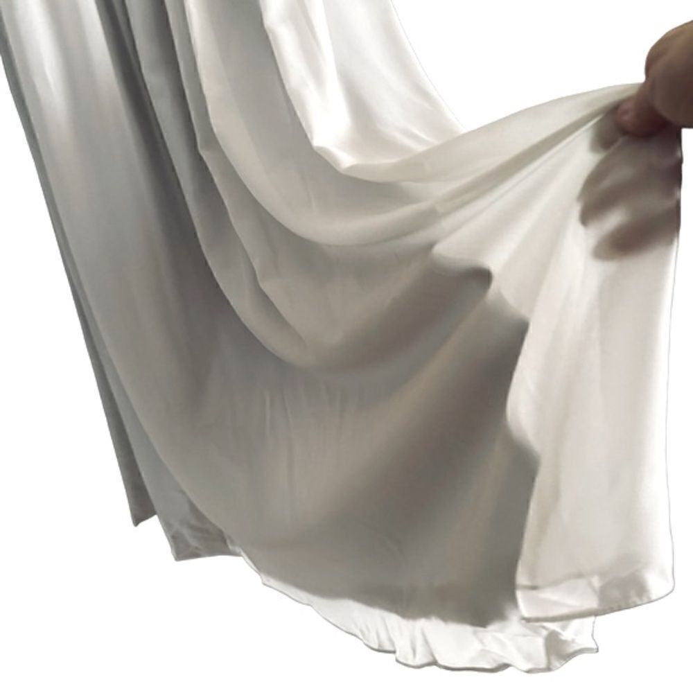 Lavetir Silver Chiffon V-Neck Long Formal A-Line Dress Lace Up Back Size Small - Picture 8 of 14